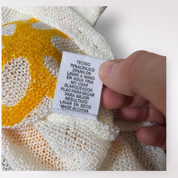 Storia White Orange Flowers Boho Preppy Open Knit Sweater Size S - Picture 8 of 8